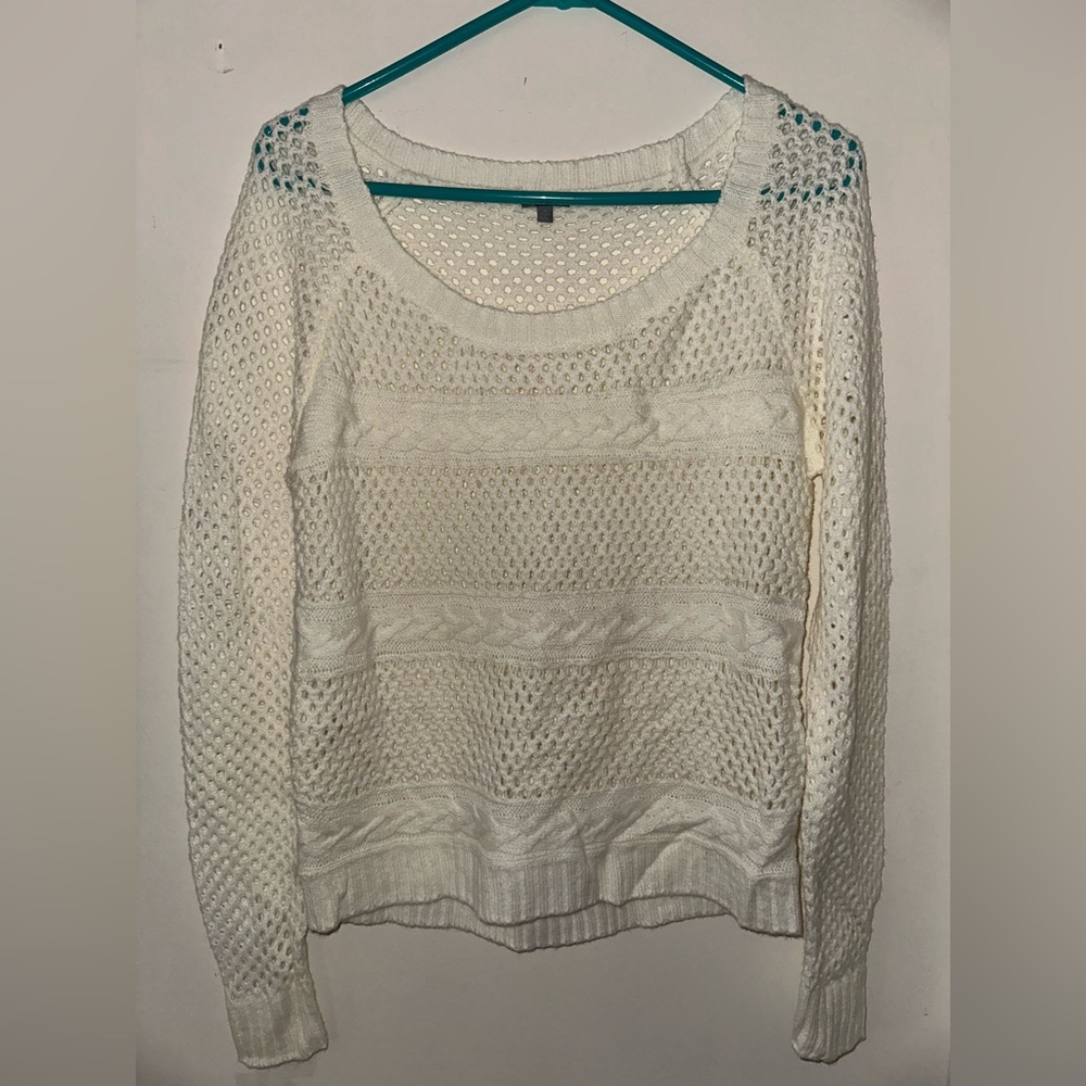 Charlotte Russe Sweater Womens Sz M Long Sleeve Open‎ Knit Pullover White